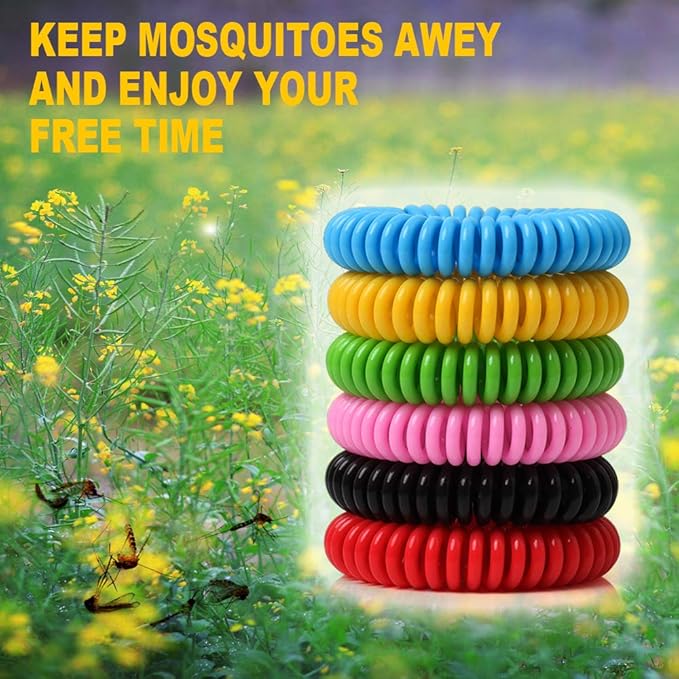 48 Pack Mosquito Bracelets, Mosquito Bands for Adults and Kids with Individually Wrapped & DEET Free, Natural and Waterproof Wristbands Citronella Bracelets for Camping Hiking