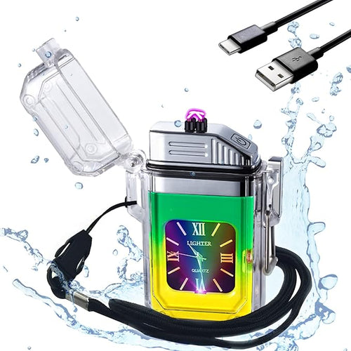 SKRFIRE Outdoor Windproof Flameless Lighter Rechargeable Plasma Double Arc Lighter Fashion Cute Mini Electric Lighter for Boyfriend, Friends and Family (Green and Yellow Gradient)