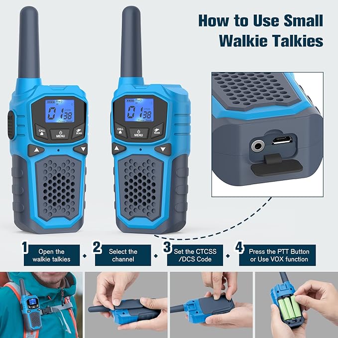 5 Walkie Talkies for Adults Long Range-WokTok Rechargeable Portable 2 Way Radios,Hiking Accessories Camping Gear Toys for Kids,with SOS Siren,NOAA Weather Alert,VOX,Easy to Use Camping Hiking