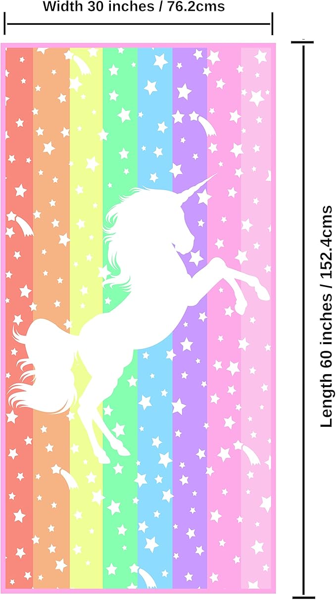 Microfiber Beach Towel for Kids - Thin and Large (30"x60")- Unicorn Pastel -Absorbent, quick dry, sand free, lightweight - toddler, girls, boys - For Sports, Pool, Picnic, Camping, Travel, Swim