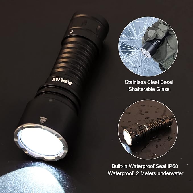 APLOS T04 LED Tactical Flashlight - 1600 Lumen Powerful Emergency Flashlights, 7 Modes IP68 Waterproof Rechargeable Flashlight for Camping Hiking Walking