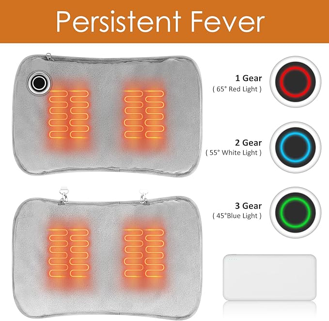Hand warmers Rechargeable, Portable Graphene Heated Gloves Handwarmers Bag with 10000MAH Power Bank,2 Heating Area&3 Heat Modes, Fast Electric Heating Pouch for Women,Kids, Hunting,Camping&Xmas Gifts