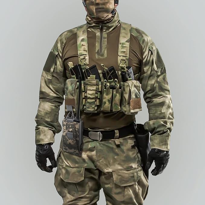 1000D Nylon Tactical Radio Holder Radio Case Radio Pouch Military Molle Radio Walkie Talkie Holder Bag Hunting Magazine Pouches Pocket for Two Ways Walkie Talkies Compatible (ACU)