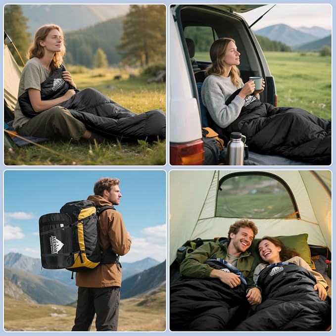 AGEMORE Cotton Flannel Sleeping Bag for Adults, Lightweight XXL Cotton Sleeping Bag for Camping Backpacking or Hiking, Water Resistant 3-4 Season Sleeping bag for Warm & Cool Weather