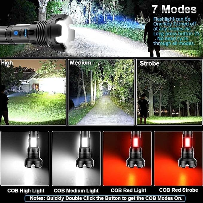 Rechargeable Flashlights Long Rang Zoom Adjustable Rechargeable XHP90 LED Flashlight Torch Waterproof LED Flash Light with Power Bank Function - Camping Essentials
