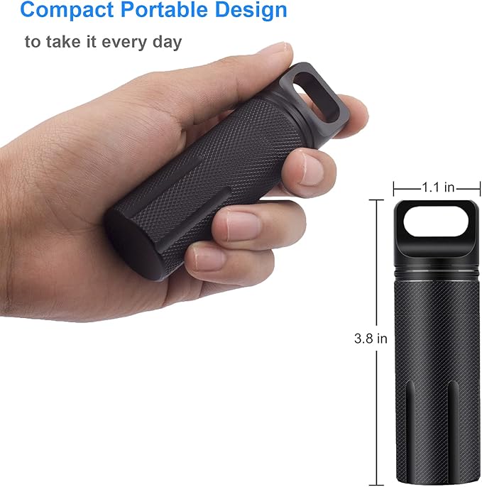 SHD Outdoor EDC Pill Bottle Aluminum Alloy Single Chamber Survival Container Capsule, Portable Waterproof Pill Holder Case for Hiking Camping,Emergency Tools(3PCS)