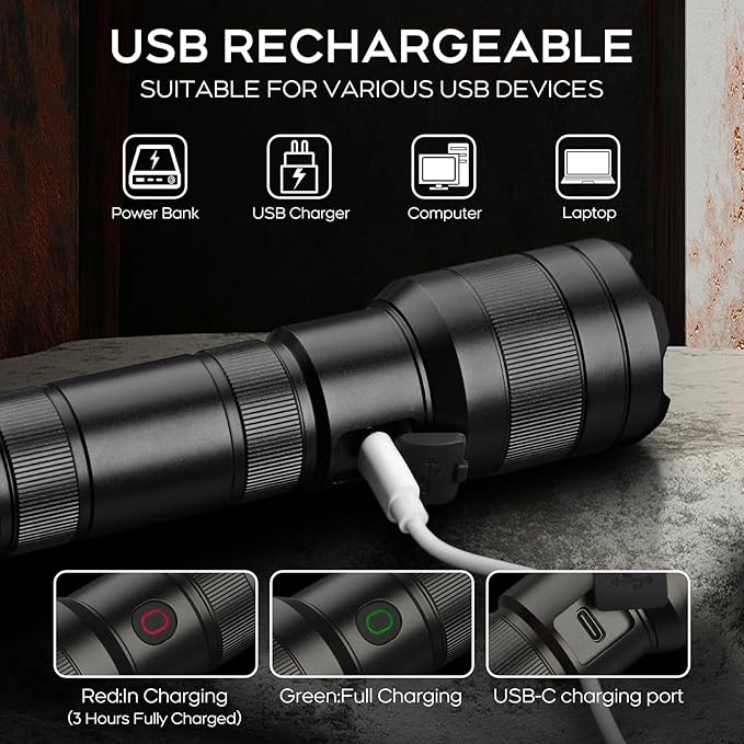 2 Pack TH10 LED Flashlight, Super Bright 1300 Lumens Tactical Flashlights Torch, Waterproof Handheld Flashlight for Camping Outdoor Home Emergency