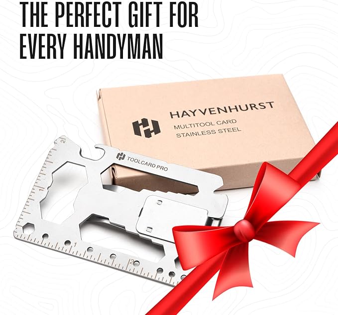 Multitool Card - Credit Card Multitool - Wallet Size Slim, Minimalist, Stainless Steel - Multipurpose Survival Card With Can Opener, Screwdrivers, Wrench, Ruler, Money clip by Hayvenhurst
