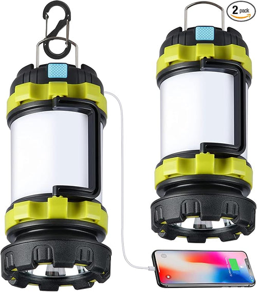 2 Pack Camping Lantern, Outdoor Led Camping Lantern, Rechargeable Flashlights with 1000LM, 6 Modes, 4000mAh Power Bank, IPX5 Waterproof Portable Emergency Camping Light for Hurricane Hiking