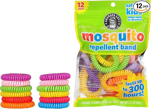 Grandpa Gus's Natural Mosquito Repellent Bracelets for Family, 300 Hours Protection, DEET-FREE, Summer Outdoor Beach Camping Essentials, Regular Assorted Colors, 12 Bands
