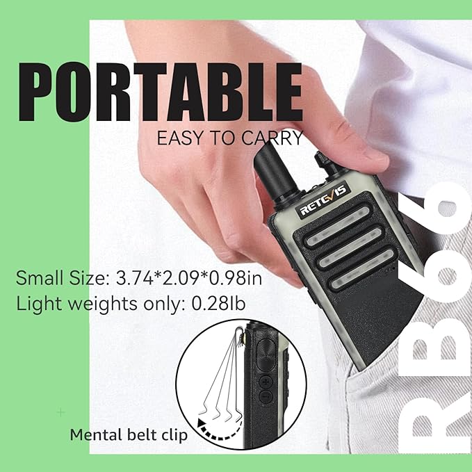 Retevis RB66 Fast Charging Walkie Talkies for Adults,Portable FRS Two-Way Radios,Flashlight,Fluorescent Design,Handsfree 2 Way Radio for Gift Family Camping Hiking Road Trip Skiing(3 Pack)