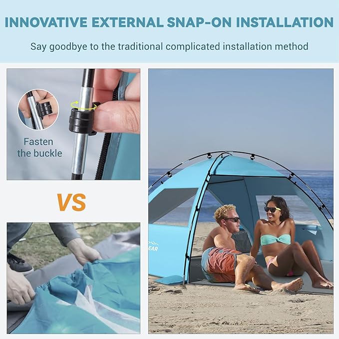 Elegear Beach Tent Sun Shelter with Canopy, 6-8 Person Beach Tent, Easy Setup UPF 50+ UV Protection Portable Lightweight Double Silver Coating Cabana Sun Shade Shelter - Sky Blue
