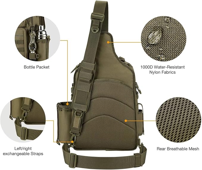Piscifun Tackle Bag With Rod & Gear Holder - Lightweight Sling Storage Bag, Outdoor Shoulder Pack for Fishing, Hiking, Hunting
