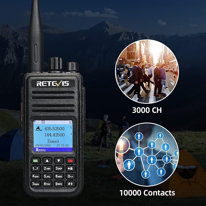 Retevis RT3S DMR Radio, Dual Band Radio, Digital 2 Way Radio, Dual Time Slot 2000mAh Dual Band Scanning SMS Emergency Alarm, Long Range Handheld Walkie Talkie for Camping Traveling(1 Pack)