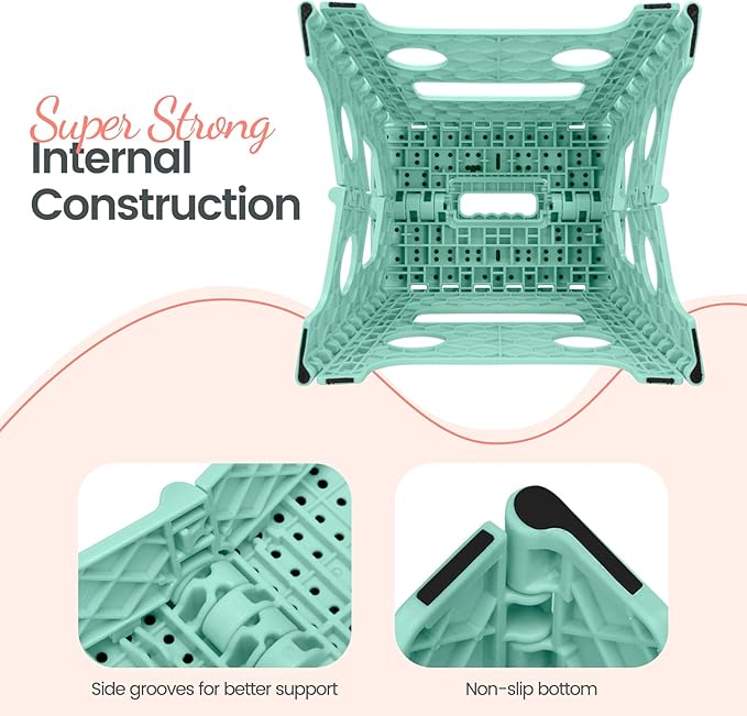 Delxo Folding Step Stool 13 Inch Non-Slip Foldable Stools for Kids & Adults Up to 300 LBS Kitchen Collapsible Fold Up Stepping Stool with Dotted 1 Pack Green