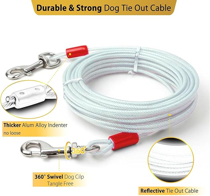 Patented 360° Swivel Dog Tie Out Stake Dog Anchor for Small to Large Dogs Up to 150lbs - Dog Yard Leash Stake with 5 Strong Tether Holds 1000lbs of Pull Force (Stake with 20ft Cable)
