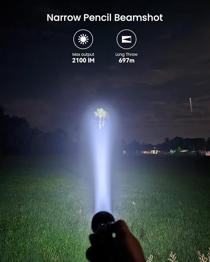 77outdoor Sofirn IF22A Rechargeable Flashlight, 2100 High Lumen 690m Max Powerful Thrower Flashlight with SFT-40 LED, TIR Lens, Powerful Output for Hiking (Green)