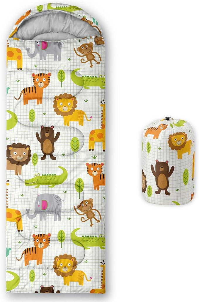 Kids Sleeping Bag for Boys Girls,Rocket Moon Print-Lightweight Warm Portable Outdoor Indoor-Waterproof Cold Weather Resistant Sleeping Bag for Camping Hiking