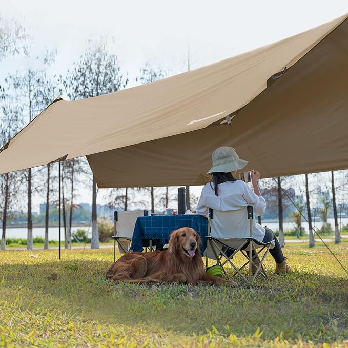 Bessport Camping Tarp, 16×9.8FT with 2 Poles, Portable Multifunctional Backpacking, PU 3000mm Waterproof Rain Fly Hammock Tarp for Outdoor,Traveling, Hilking