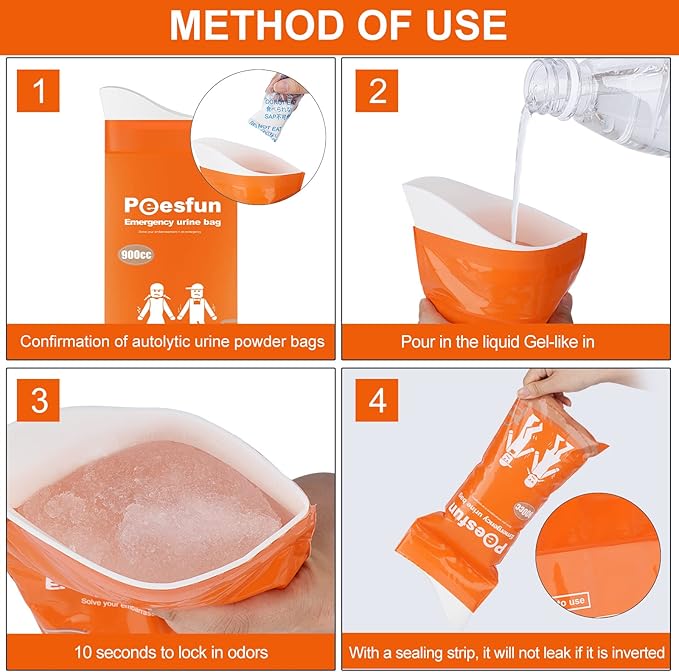 Portable Emergency Urinal Bag, 24 Pack Travel Urine Bag, 900ml Unisex Pee Bag, Resealable Disposable Urinal for car, Traffic Jams, Camping, Road Trips, Pregnant Women, Patients, Children