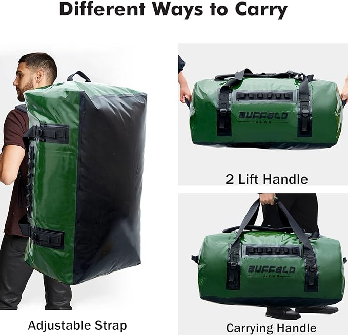 Buffalo Gear Waterproof Duffel Bag Waterproof Duffle Bag 120L Large Dry Bag to Keep Your Gear Dry for Travel Hunting Camping Boating Motorcycling