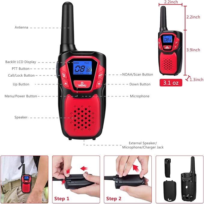 Walkie Talkies for Kids Rechargeable, Easy to Use Family Walky Talky Toy for 3-12 Years Old Boys and Girls Birthday for Camping Hiking Outdoor with Regular Micro-USB Charger/Battery