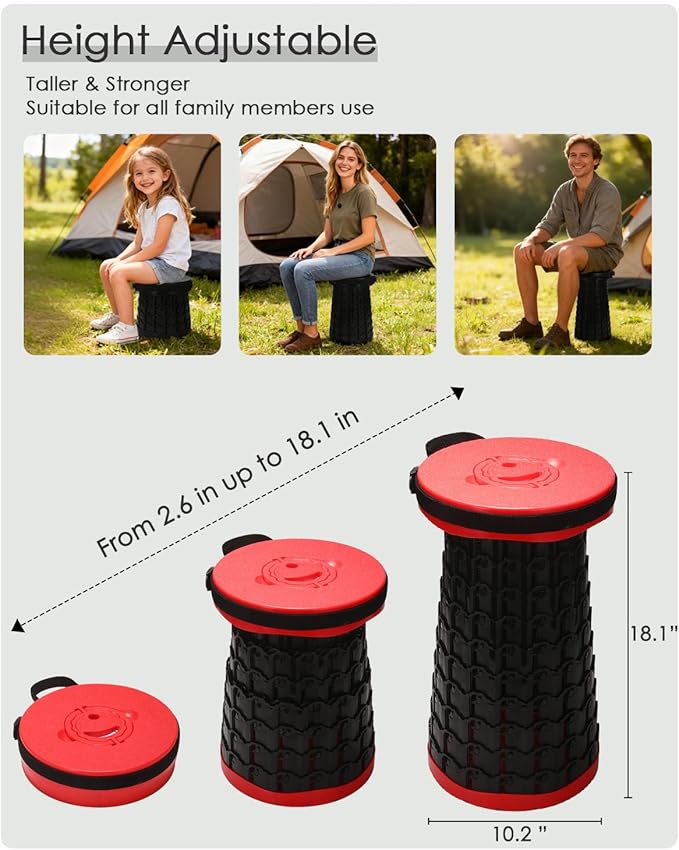 18-inch Heavy Duty Collapsible Stool with Cushion - 800 lbs Capacity, 2.6 lbs Lightweight Portable Folding Stool for Camping, Travel, Music Festivals and Other Outdoor Events