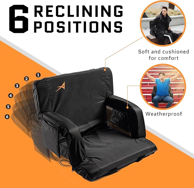 Massage Bleacher Seat with Backrest Stadium Seats for Bleachers Stadium Seat Cushion Stadium Seating for Bleachers, USB Battery Included - Upgraded 3 Levels of Massage - Memory Cushioned, 4 Pockets