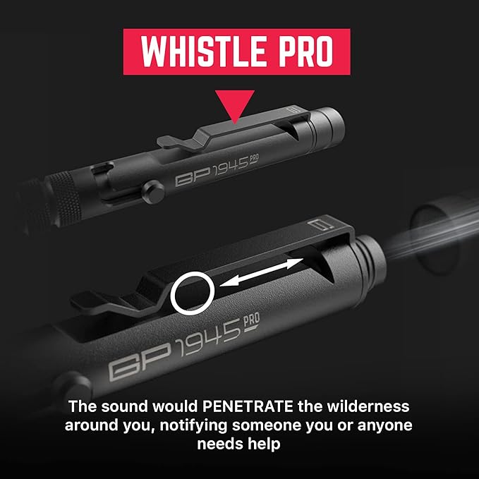 GPCA - GP 1945 Bolt Action Pen PRO, Smart Alternative to a Pen Light, EDC Pen Multitool with Rescue Whistle, Measurement on grip, Survival Gear for Camping, Titanium, Polished
