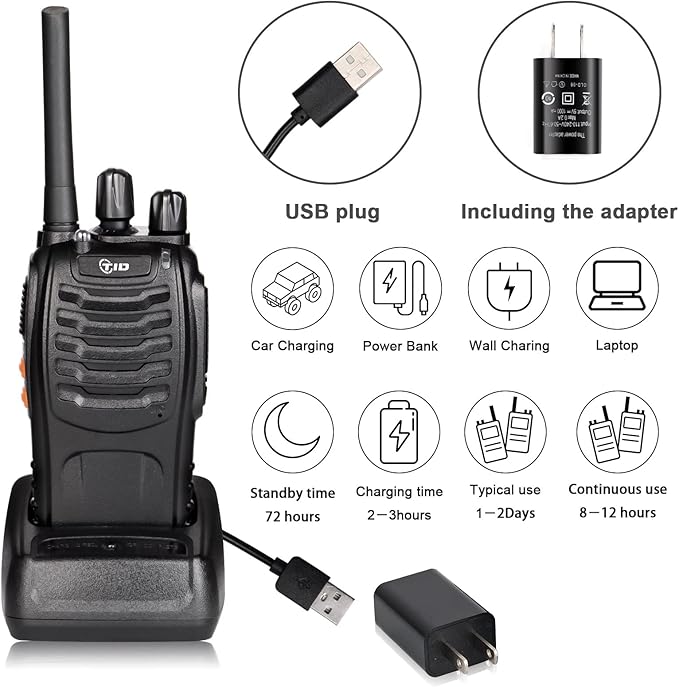 TIDRADIO TD-V2 Walkie Talkies for Adults Long Range, Rechargeable Two Way Radios with Secret Service Earpiece, 16CH Portable Durable Flashlight VOX Walky Talky(Black, 6 Pack)