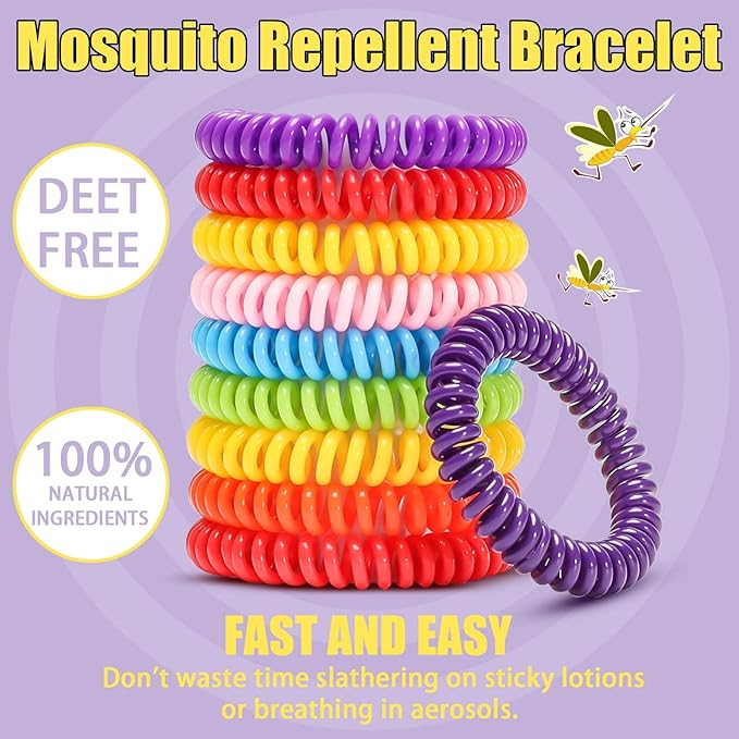 Scentpellent 48 Pack Waterproof Mosquito Bracelets with 60 Patches, Deet Free Citronella Mosquito Patches Bands, Mosquito Bracelets for Kids Adults Outdoor Hiking, Individually Wrapped