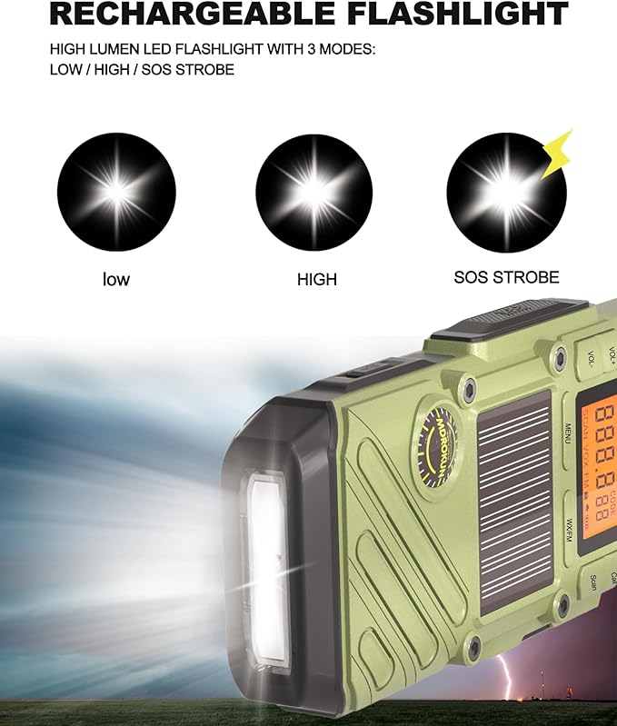 Rechargeable Emergency Radios Walkie Talkies for Adults with FM/NOAA, Weather Alerts, LED Flashlight, and Solar Hand Crank - Long Range 2 Way Radios with USB Charging and SOS Alarm