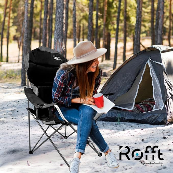 Camping Folding Chairs | Heavy Duty | Supports 250 LBS | Steel Frame | Collapsible with Cup Holder | High Back | 21" D x 36" W x 42" H