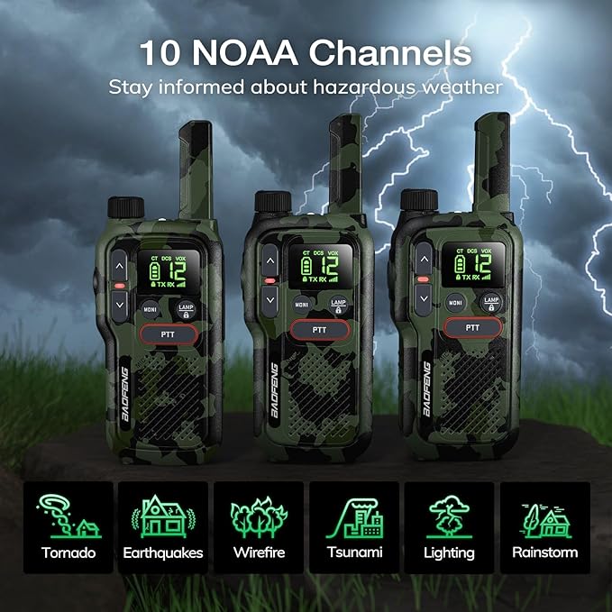 BAOFENG GT-18 Walkie Talkies for Kids Adult, License Free Long Range Rechargeable FRS Two Way Radio,1500mAh Battery, 22 Channels with NOAA, Scan, Flashlight, VOX for Camping Hiking Family, 3 Pack