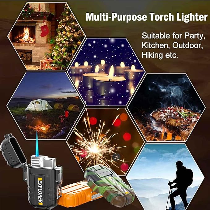 Torch Lighter, 2 Pack Butane Lighter, Windproof Outdoor Gas Lighter Adjustable Jet Flame Lighters, Fireplace Fireworks Grill Camping BBQ Lighter, Gifts for Men. (Black+Red)(Without Butane)
