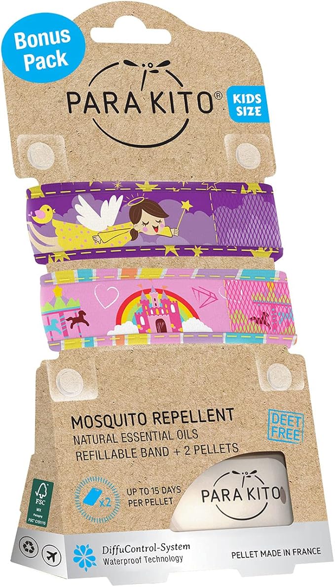 PARA'KITO Mosquito Repellent Pack - 2 Kids Wristbands & 2 Refills Angel/Castle