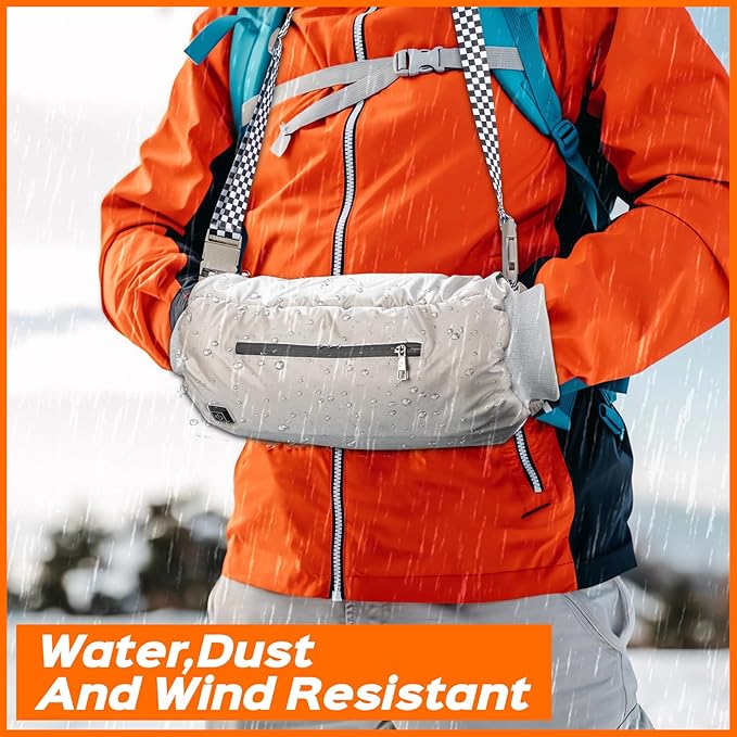 Heated Hand Warmer Pouch, 10000mAh Electric Heated Hand Muff, Rechargeable Portable Power Bank Hand Warmer with 3 Levels Heating for Football, Hunting,Fishing,Camping.(Grey)