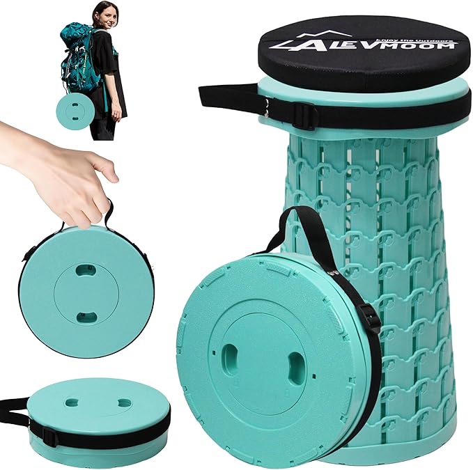 ALEVMOOM Upgraded Collapsible Stool with Cushion,600LBS Max Weight,18.1" Height Adjustable,Sturdy Portable Telescoping Stool,Folding Camping Stool for Outdoor Hiking Travel