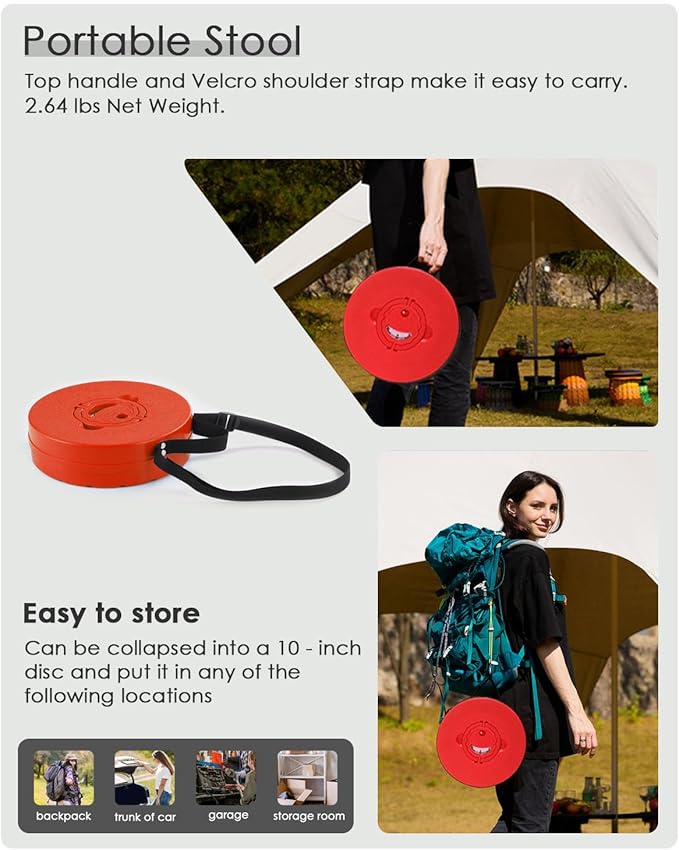 18-inch Heavy Duty Collapsible Stool with Cushion - 800 lbs Capacity, 2.6 lbs Lightweight Portable Folding Stool for Camping, Travel, Music Festivals and Other Outdoor Events