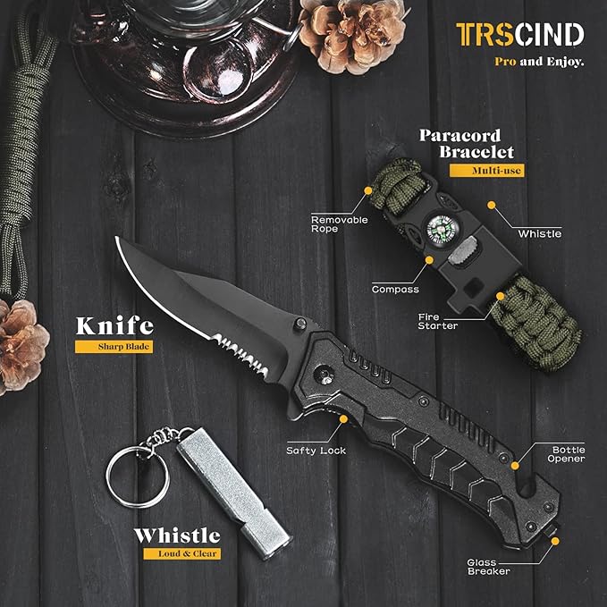 Gifts for Men Dad Husband Him, Christmas Stocking Stuffers Birthday Gifts Idea for Boyfriend Man, Survival Kit 14 in 1, Survival Gear and Equipment, Fishing Hunting Camping Accessories, Cool Gadgets