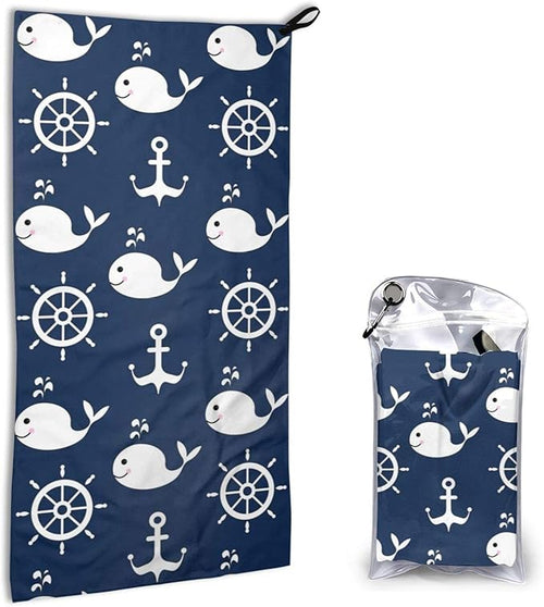 Nautical Whale Microfiber Travel Towel Quick Dry Swim Gym Towel 31.5 X 15.8 Inch Absorbent with Loop Hand Towels for Kids Adults Camping Hiking Sports
