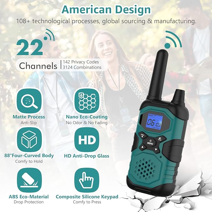Walkie Talkies for Adults Rechargeable Long Range 6 Pack, Family 2 Way Radio NOAA Walkie-Talkie with Earpiece USB Cable 4500mAh Battery for Farm Warehouse Working Camping Hiking Hunting Cruise