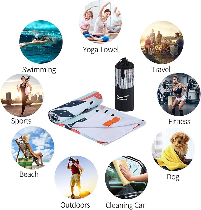 CHARS Microfiber Quick Drying Beach Towel Super Absorbent & Sand Free Towel for Kids Teens Adults Travel Gym Camping Pool Yoga Outdoor and Picnic(63"×31"/63"×39")