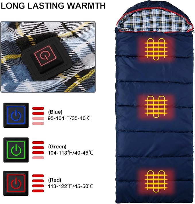 REDCAMP Flannel Sleeping Bag for Adults, Comfortable Cotton Sleeping Bags for Camping with Detachable Hood, Red/Grey/Blue