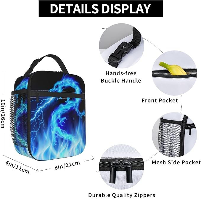 Blue Ice Dragon Lunch Box for Kids Boys Girls, Insulated Lunch Bag for Women Men, Leakproof Durable Lunch Cooler for School Work Travel