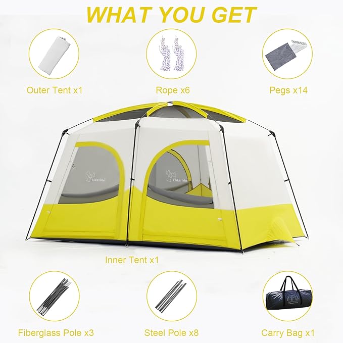 Vidalido Tents,3-4 Person Camping Tent with Extended Vestibule,Weather Resistant Family Tents with Breathable Mesh Windows,Easy Install Waterproof Outdoor Tent for Backpacking and Camping Hiking