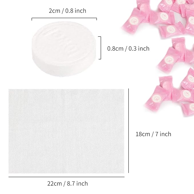 100PCS Compressed Face Towels, Portable Compressed Towel Tablets, Cotton Disposable Face Towel Coin Tissues, Mini Compressed Towels for Travel Camping (Pink)