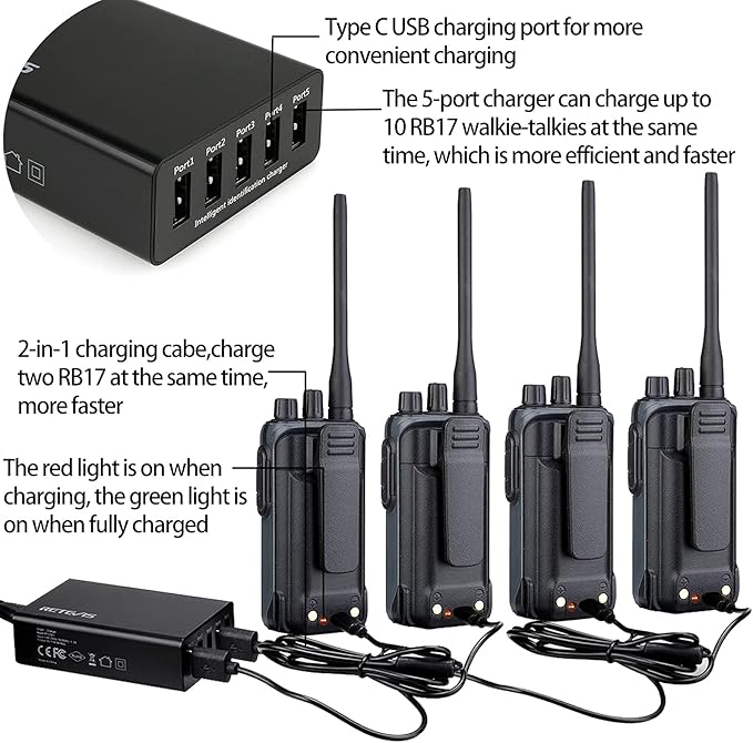 Retevis RB17 Walkie Talkies Long Range,Heavy Duty 2 Way Radios with 4400mAh Large Capacity Battery,Handheld VOX Emergency Alarm,Portable Two Way Radio for Adults Skiing Hunting Hiking(4 Pack)