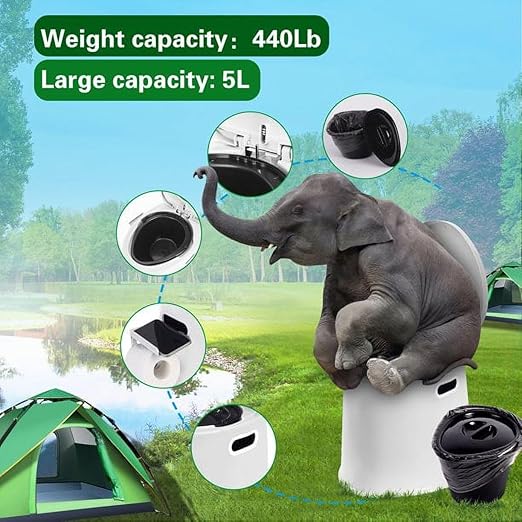 Camping Toilet, Portable Toilet for Adults & Kids, 5.3 Gallon Camping Toilet with Detachable Inner Bucket and Removable Toilet Paper Holder (White)