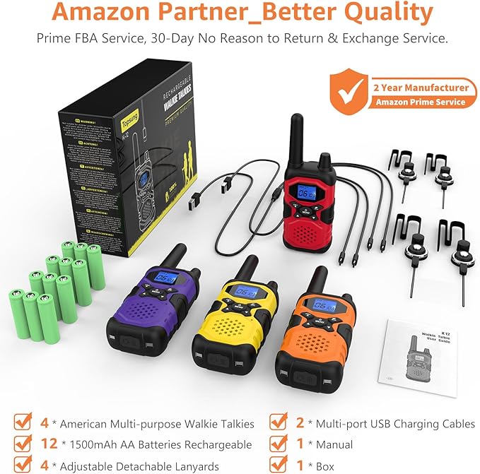 2 Way Radios for Adults Long Range Walkie-Talkies Rechargeable 4 Pack, Multi-purpose NOAA Walkie Talkies with USB 4500mAh Battery for Family Senior Care Working Adventure Camping Hiking Cruise